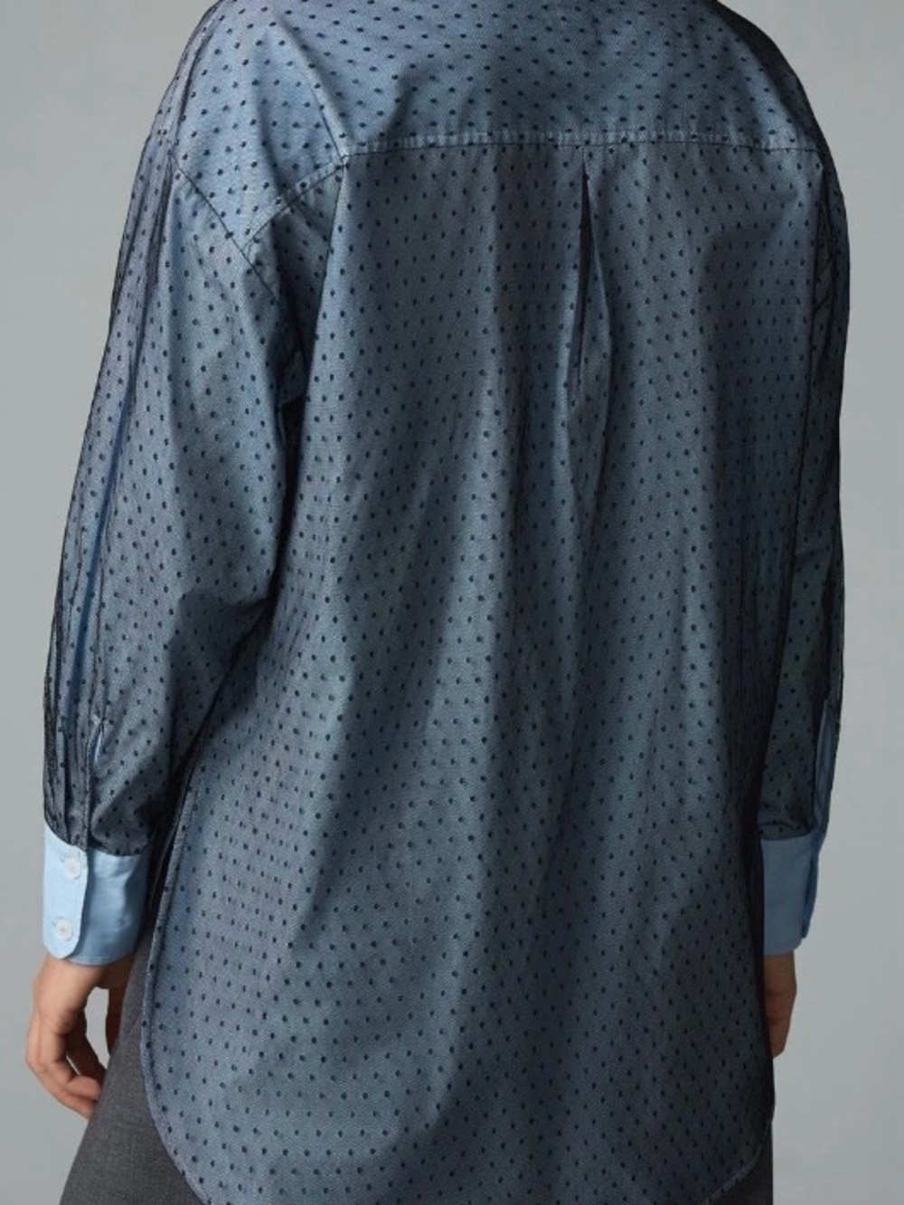 Anthropologie Maeve Bennet Button Down Shirt Blue Polka Dot Tulle - Picture 2 of 4